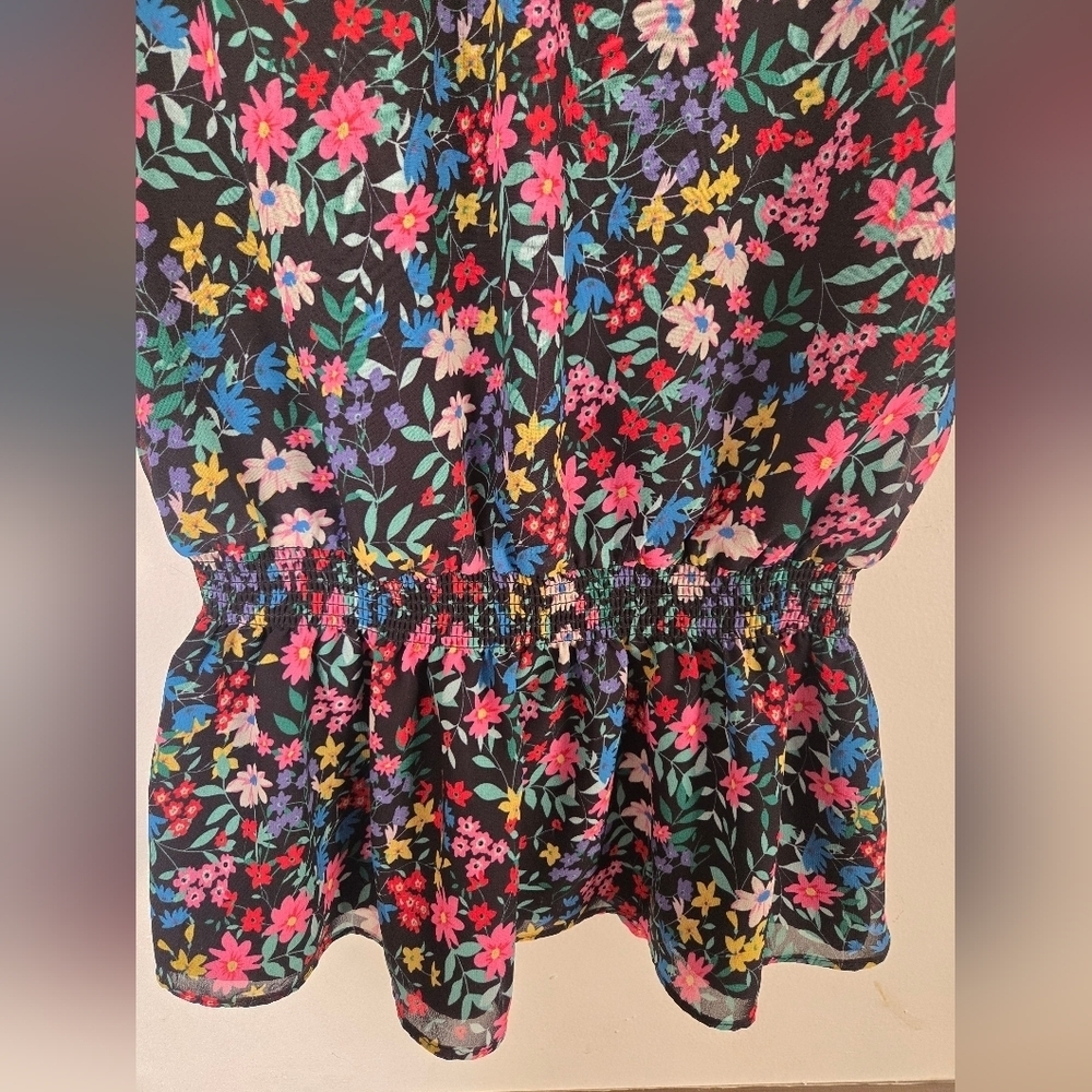 Catherine Malendrino Top Womens XS Ditsy Floral Ruffled Blouse Peplum Keyhole - Picture 5 of 8